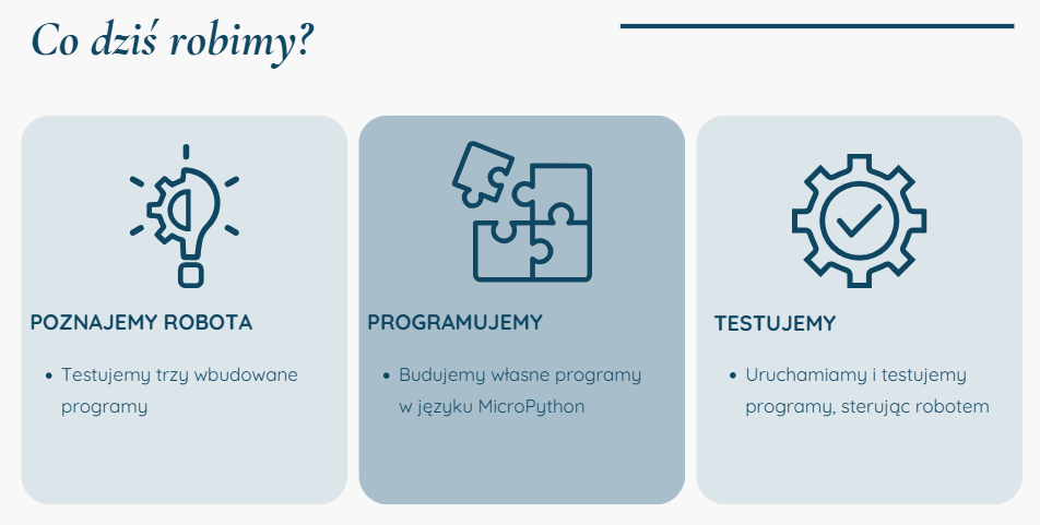 Slajd z prezentacji: plan warsztatów z robotyki